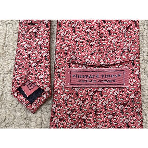 Vineyard Vines Pink Flamingo Lily Pads Silk Tie - Picture 3 of 4